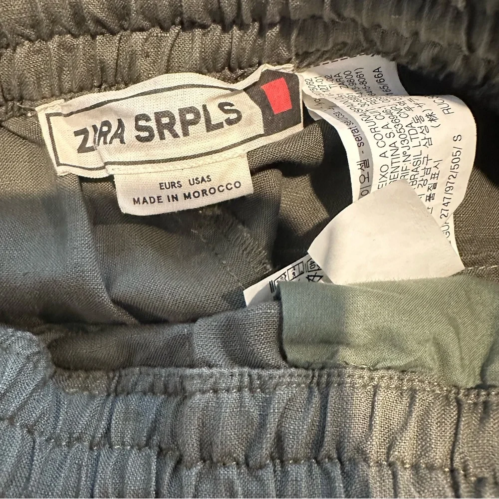 New Zara $119 SRPLS Surplus Linen Embroidered Green Pants Small 2747/972